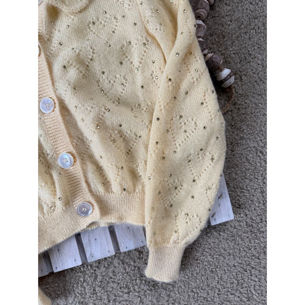NWOT Rare Alessandra Rich Heart Ruffled Knitted Mohair Yellow Cardigan Sweater - Picture 4 of 10